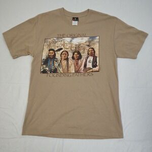 Hanes Beefy-T Mens Tan Original Founding Fathers David Behrens Graphic Tee M